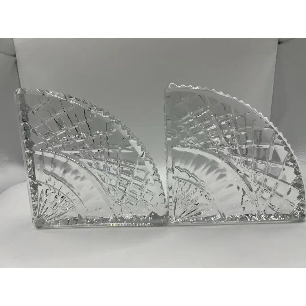 Vintage Waterford-inspired Quadrant-style heavy glass bookends – matching pair